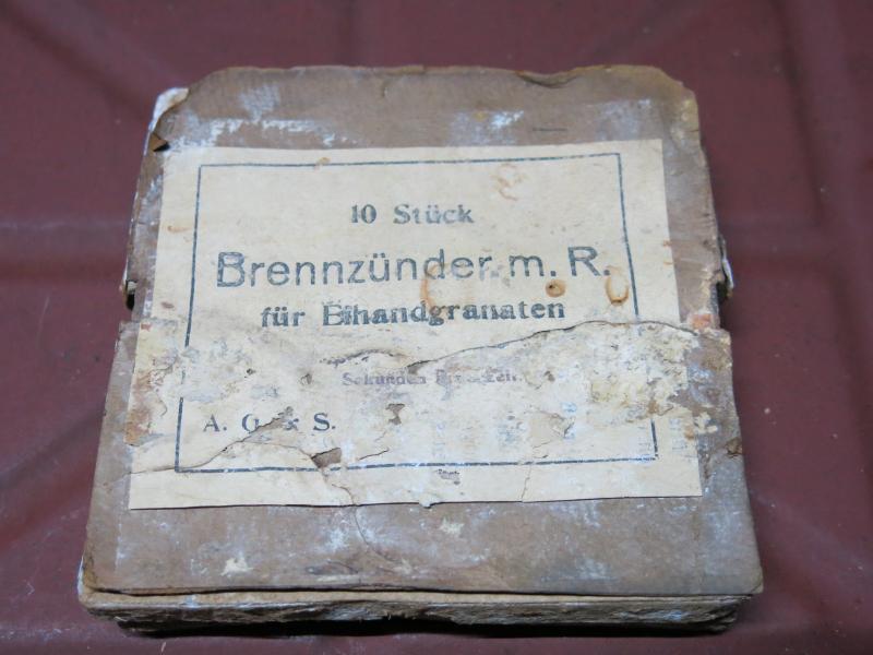 German WWI 10 Stück Brennzünder. m. R. für Eihandgranaten Full Box Of Fuzes For Kugel And Egg Grenades 1917 Inert.