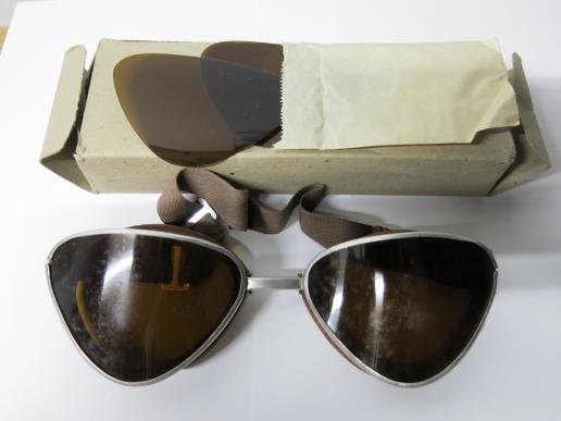 Italian WWII Pilot/German Wehrmacht Goggles With Original Box And Spares, Rare. (3)