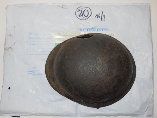 German Wehrmacht M40 Single Decal Helmet With Original Red Rubber Band Still In Place Found In Leningrad.