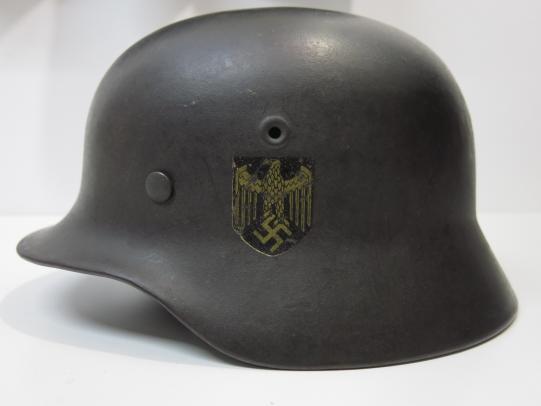 German Kriegsmarine M40 Helmet Single Decal EF64 Untouched And With The Rare Variation Decal.