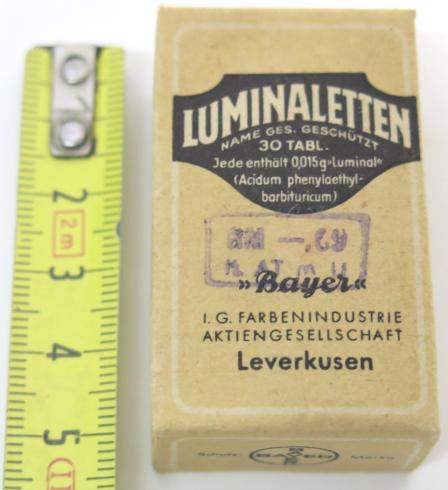 German Wehrmacht Medical Luminaletten 30 Tabl. Box, Bayer First Issue, Empty.