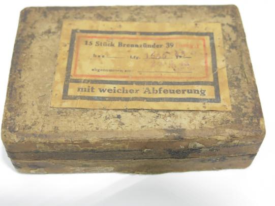 German Wehrmacht Brennzünder 39 BZ39 Fuzes Full Box 25. 6. 43 dated for the M24 Stickgrenades, Inert.