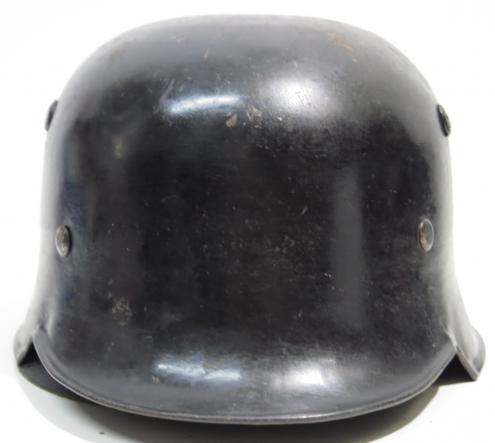 German Feuerschutzpolizei Fire Police Helmet Early M34 Double Decal Size 64/66 Complete With Leather Neck.