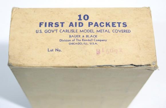 USA WWII 1 Small First Aid Packets Carlisle Model Metal Covered From Untouched Full Box.