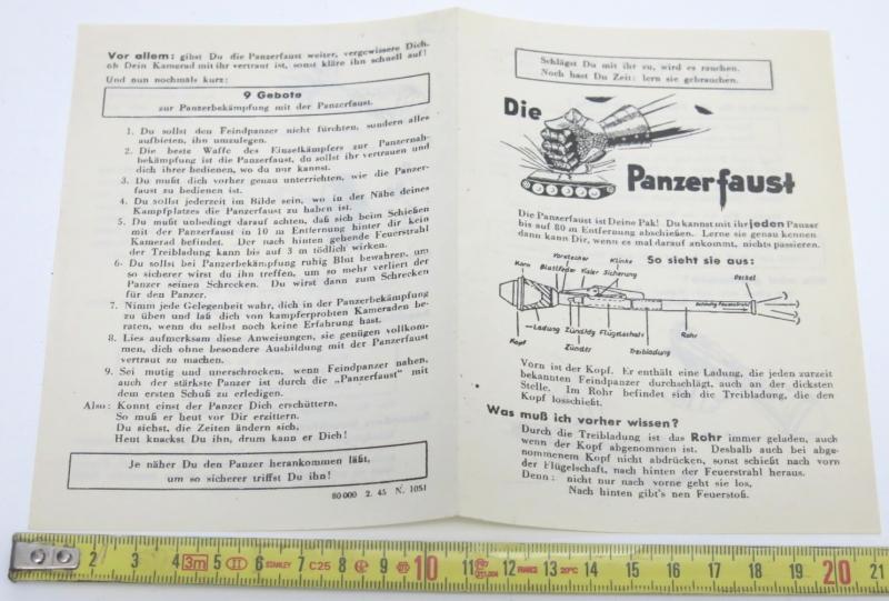 German Wehrmacht Instructions Leaflet For Panzerfaust 100 Dated 02. 1945.