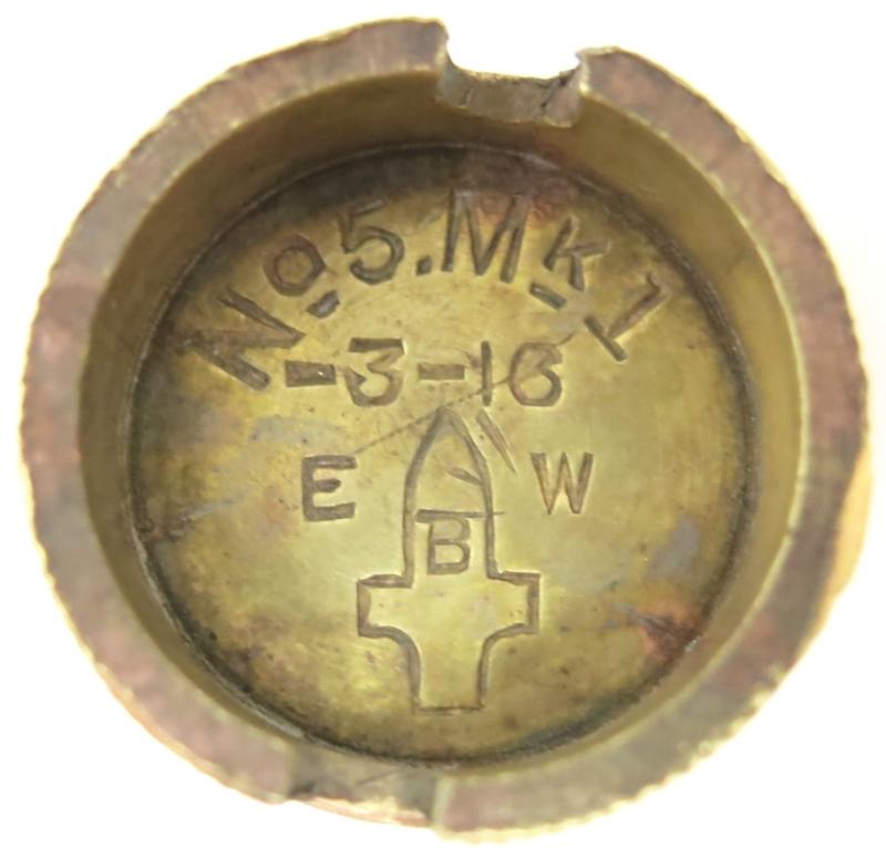 British WWI Mills Nº 5 MK1 Base Plug EBW -3-16 In Brass.