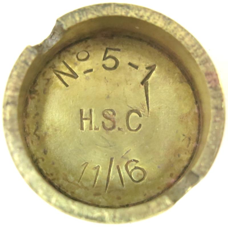 British WWI Mills Nº 5 - 1 Base Plug H.S.C 11/16 In Brass.