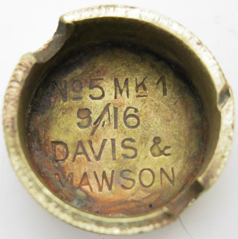 British WWI Mills Nº 5 MK1 Base Plug DAVIS & MAWSON 9/16 In Brass.