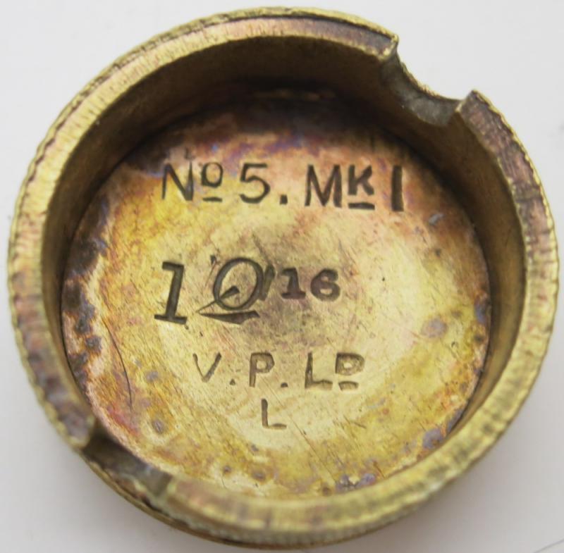 British WWI Mills Nº 5. MK I Base Plug 10/16 V. P. LD L In Brass.