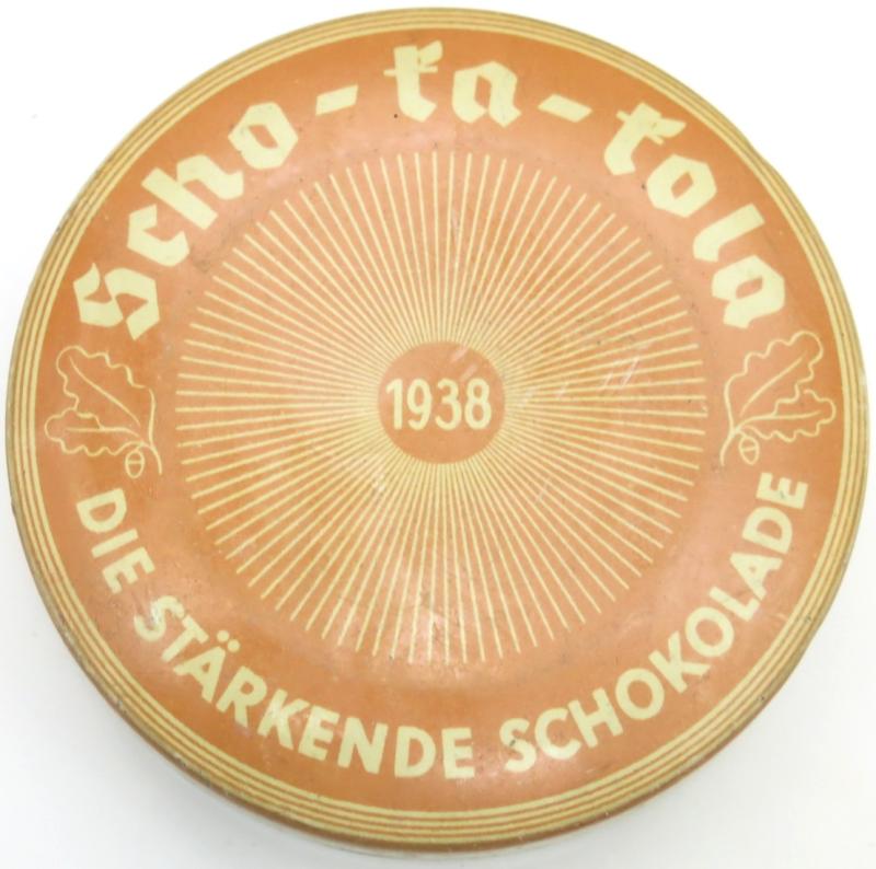 German Wehrmacht Scho-Ka-Kola Empty Tin 1938 Excellent Condition.