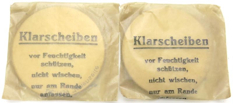 German Wehrmacht Klarscheiben Clear Lenses For Gas Mask Set Of Two Matching Dated 1939.