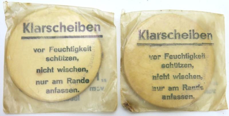 German Wehrmacht Klarscheiben Clear Lenses For Gas Mask Set Of Two Matching Dated 1940.