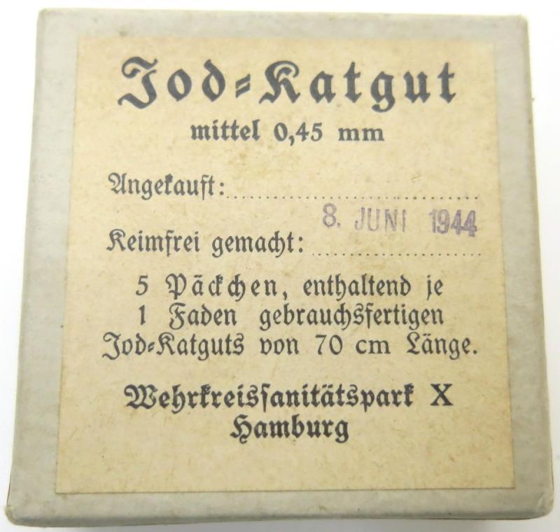 German Wehrmacht Medical Jod=Ratgut Sealed Box, Hamburg 8. JUNI 1944.