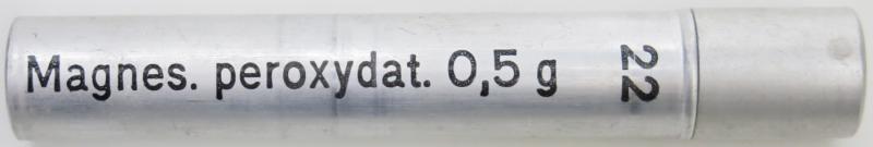 German Wehrmacht Sanitär Aluminium Tablettenröhrchen Medical Pills Tube Magnes. peroxydat. 0,5 g, Empty.