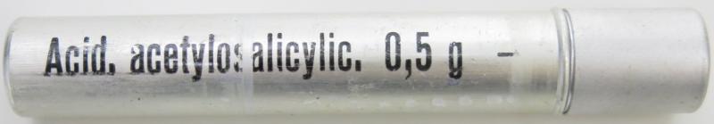 German Wehrmacht Sanitär Aluminium Tablettenröhrchen Medical Pills Tube Acid. acetylosalicylic. 0,5 g, Empty.