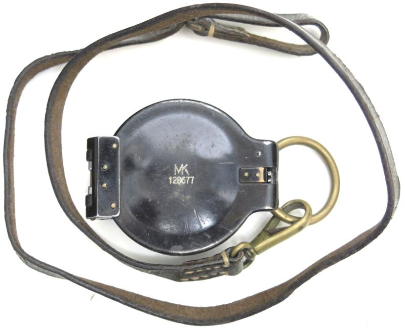 German Wehrmacht Marschkompass Marching Compass MK 128677 Horizontal Logo Near Mint And Working + Leather Strap.