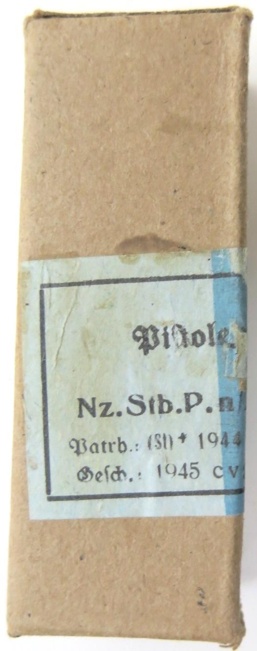 German Wehrmacht 16 Pistolenpatronen 08 m. SE 1945 dnh 4 New Style Empty Cardboard Box.