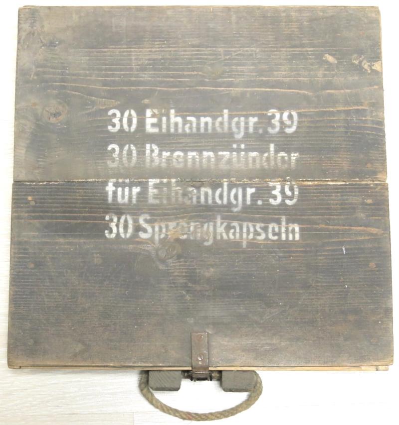 German Wehrmacht M39 Eihandgranate Egg Grenade Wood Transport Box Light Grey Colour 1942 Dated, Rare To Find.