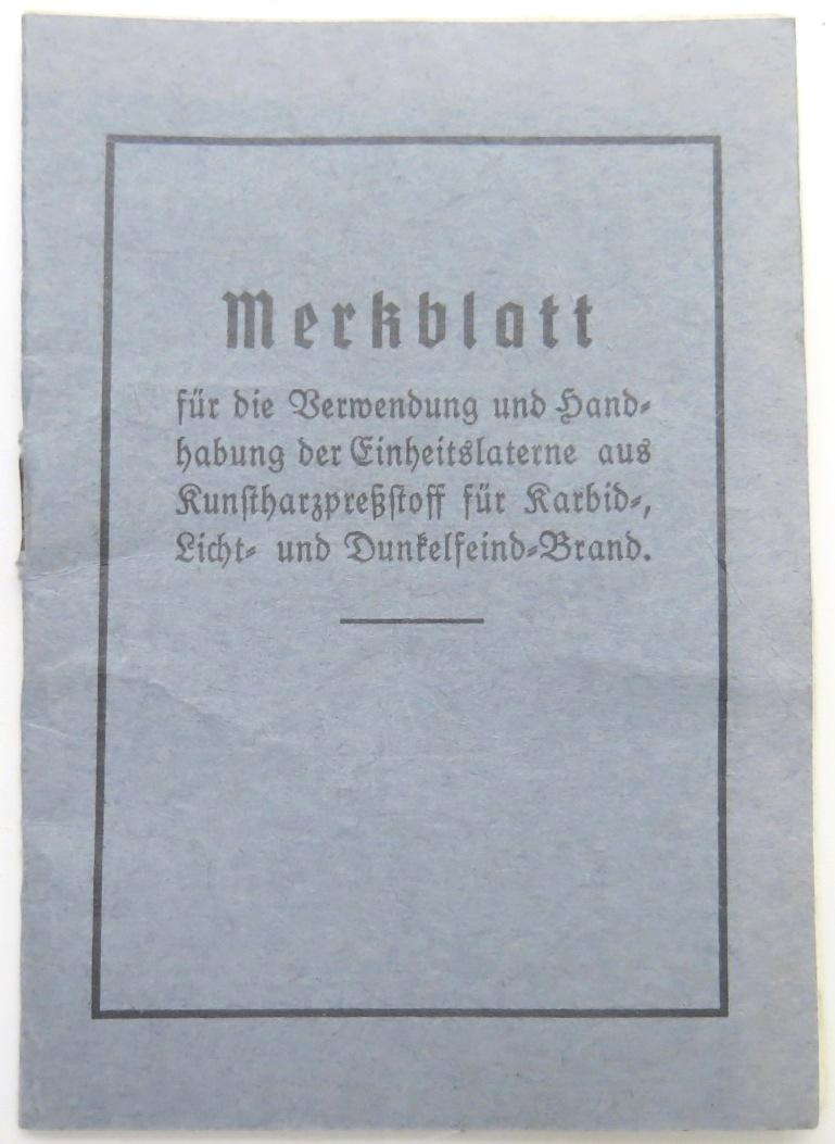 German Wehrmacht Karbid Lamp Merkblatt Für Die Einheitslaterne Etc, Etc.