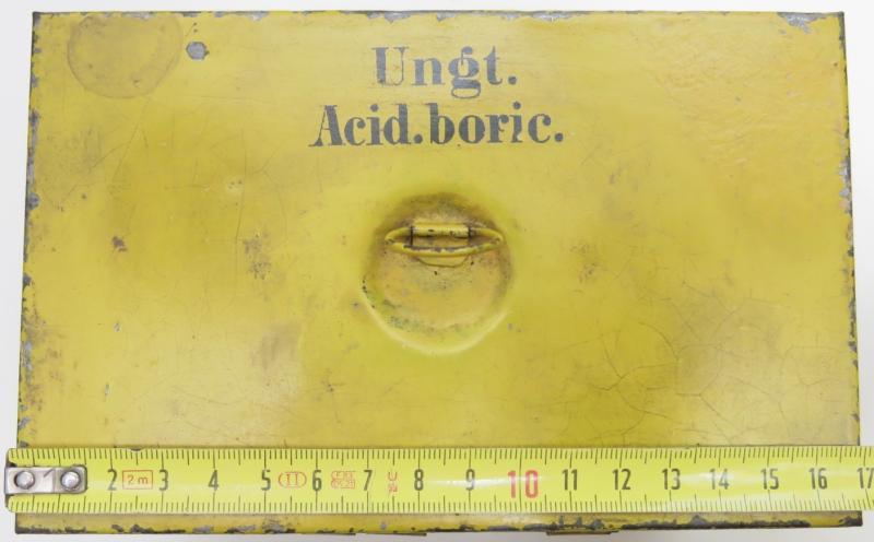 German Wehrmacht Ungt. Acid. boric. Medical Yellow Tin For Lazarette Field Hospital, Nice Box In Very Good Condition And In Bigger Size, Rare.