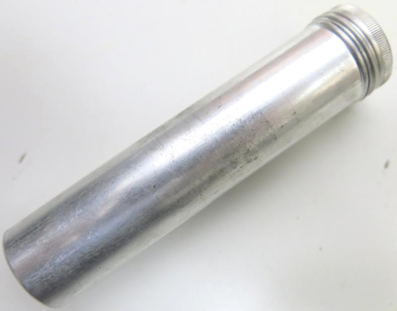 German Wehrmacht Sanitär Aluminium Tablettenröhrchen Medical Pills Tube Natrium bicarbonic. 20 g, Empty.