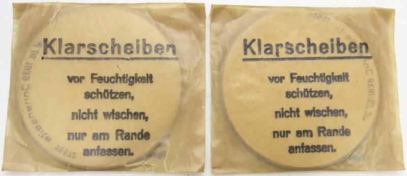 German Wehrmacht Klarscheiben Clear Lenses For Gas Mask Set Of Two Matching Dated 1939.