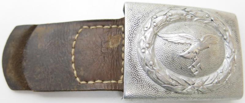German Luftwaffe Early Aluminium Belt Buckle With Leather Tab By ? 1939, LBA Marked.
