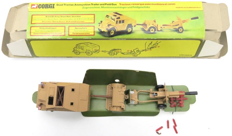British CORGI Quad Tractor, Ammunition Trailer and Field Gun 909 Mint In Box 1976.