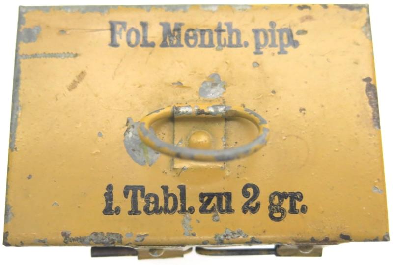 German Wehrmacht Fol. Menth. pip Medical Yellow Tin For Lazarette Field Hospital, Rare One.
