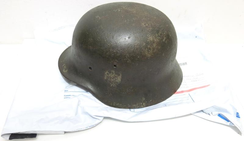 German Wehrmacht M40 Single Decal Helmet Originally Found In Leningrad With Its Russian Envelope.