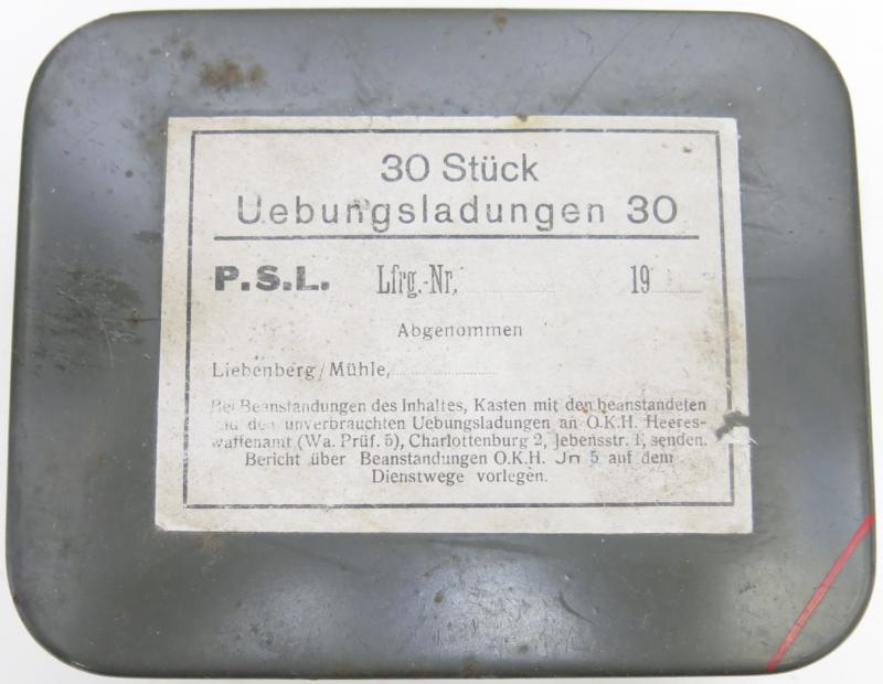 German Wehrmacht 30 Stück Übungs Uebungsladungen 30 n/A. P. S. L. Empty Box With Red Stripe.