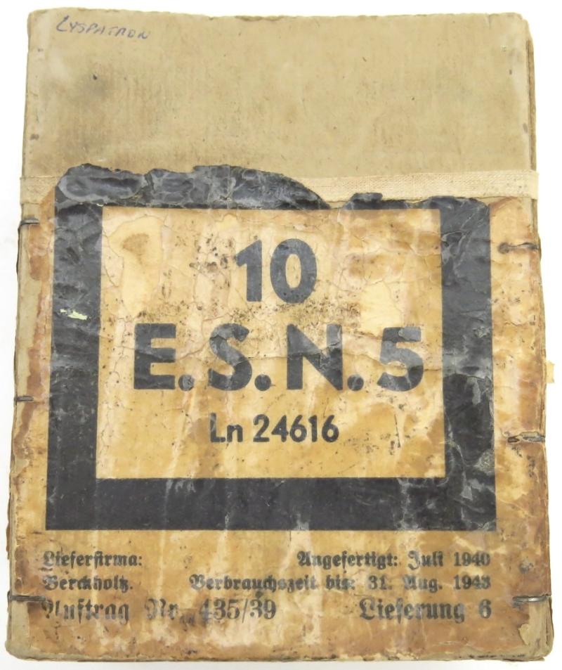 German Luftwaffe Kriegsmarine E. S. N. 5, (Erkennungssignalpatronen), Numbered Signal LP34 & LP42 Flare Gun Ammo Box, Berkholz 1940, Empty.