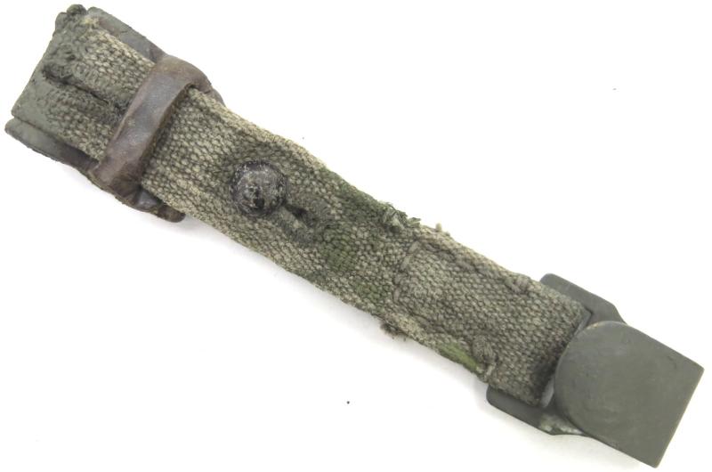 German Wehrmacht Gas Mask Can Short Strap Brass Knob And Hook With Camo Paint.