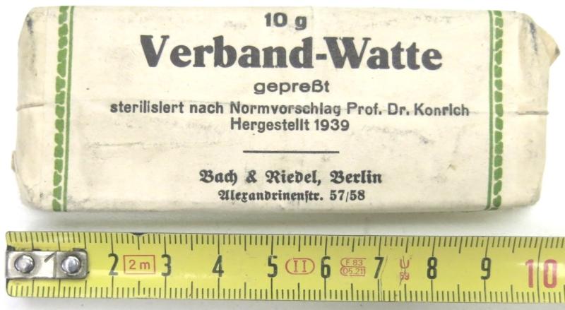 German Luftschutz Gastasche Verband-Watte 10 g Bach & Riedel, Berlin 1939.
