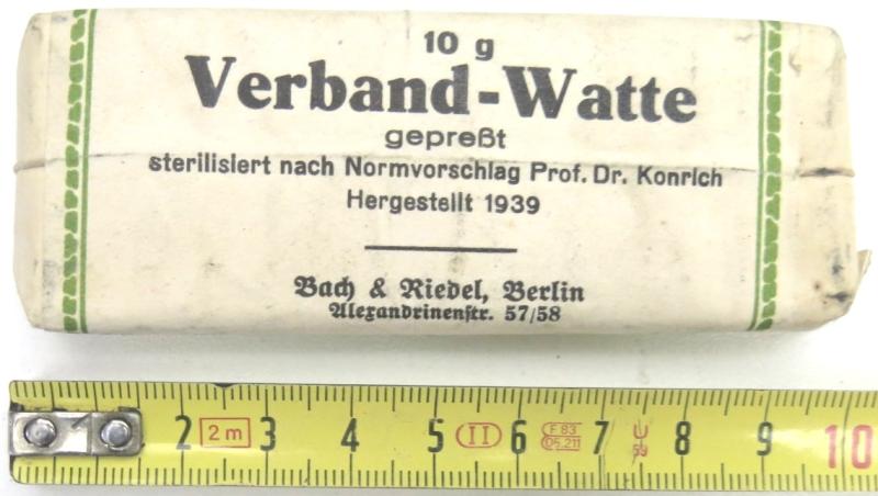 German Luftschutz Gastasche Verband-Watte 10 g Bach & Riedel, Berlin 1939.