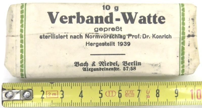 German Luftschutz Gastasche Verband-Watte 10 g Bach & Riedel, Berlin 1939.