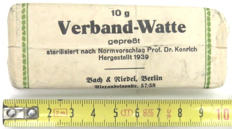 German Luftschutz Gastasche Verband-Watte 10 g Bach & Riedel, Berlin 1939.