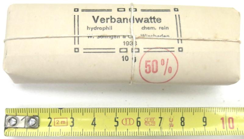 German Luftschutz Gastasche Verband-Watte 10 g W. Söhngen & Co., Wiesbaden 1938.