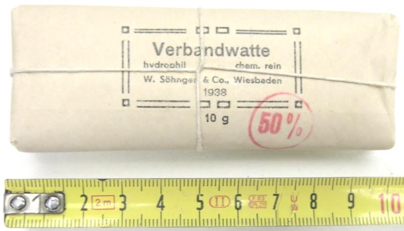 German Luftschutz Gastasche Verband-Watte 10 g W. Söhngen & Co., Wiesbaden 1938.
