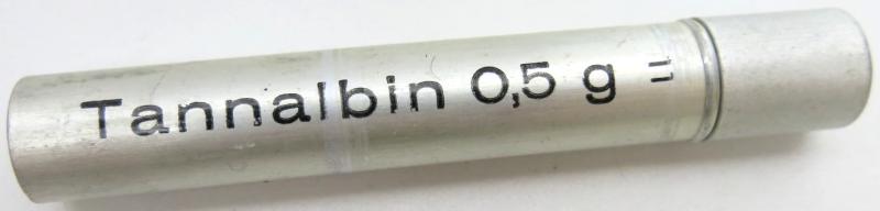 German Wehrmacht Sanitär Aluminium Tablettenröhrchen Medical Pills Tube Tannalbin 0.5 g, Empty.