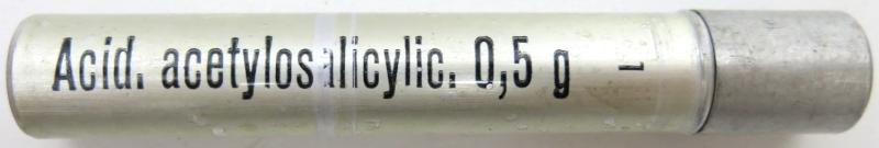 German Wehrmacht Sanitär Aluminium Tablettenröhrchen Medical Pills Tube Acid. acetylosalicylic. 0,5 g, Empty.