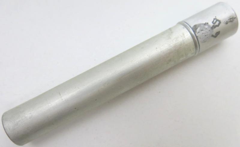 German Wehrmacht Sanitär Aluminium Tablettenröhrchen Medical Pills Tube Kohle-Kompretten, Half Empty.