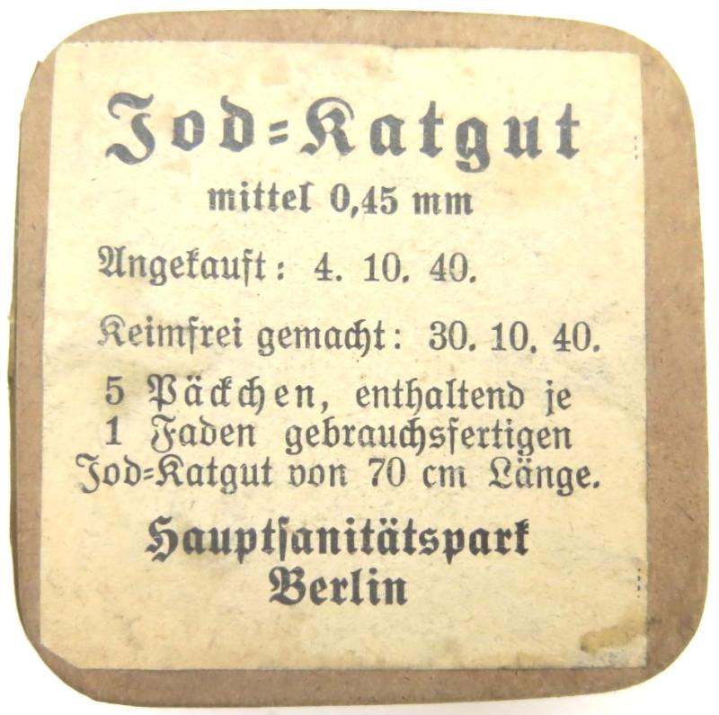 German Wehrmacht Jod-Katgut mittle 0,45 mm Hauptsanittspark Berlin 1940 Unopened Cardboard Box.