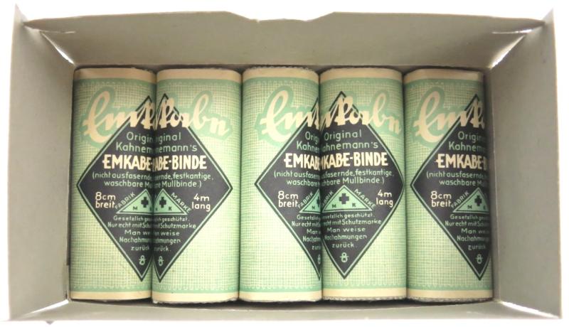 German Civilian Pre War And Wartime Era Kahnemann 10 Stück Mull-Binden 8 cm x 4 m Complete Box.