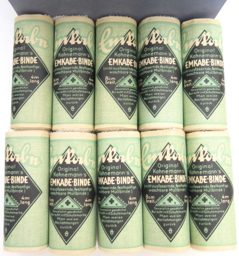 German Civilian Pre War And Wartime Era Kahnemann 10 Stück Mull-Binden 8 cm x 4 m Complete Box.