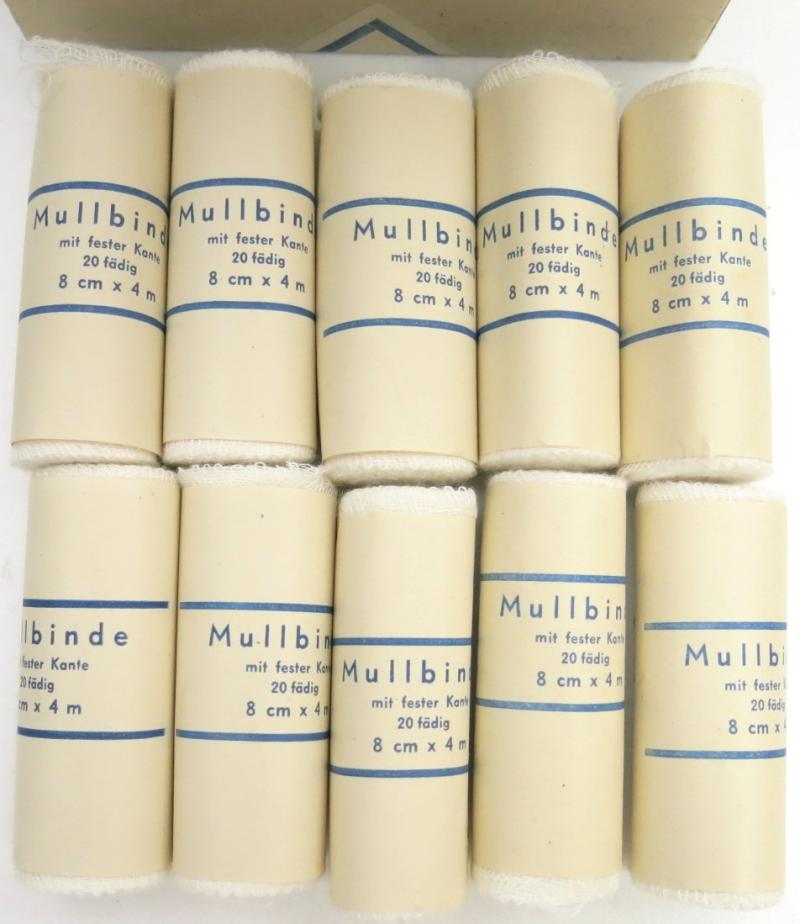 German Civilian Pre War And Wartime Era Elka 10 Stück Mullbinden 8 cm x 4 m Complete Box.