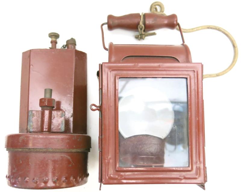 German Wehrmacht Karbid Lamp Einheitslaterne Stahl Last Ditch In Red Primer Complete Set ltf.