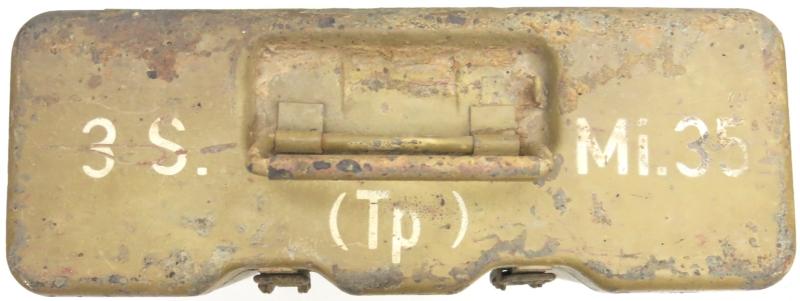 German Wehrmacht Deutsches Afrika Korps DAK 3 S.Mi.35 Schrapnellmine 35 Transport Box Case, Tropical In Sand Colour And Battle Damage.