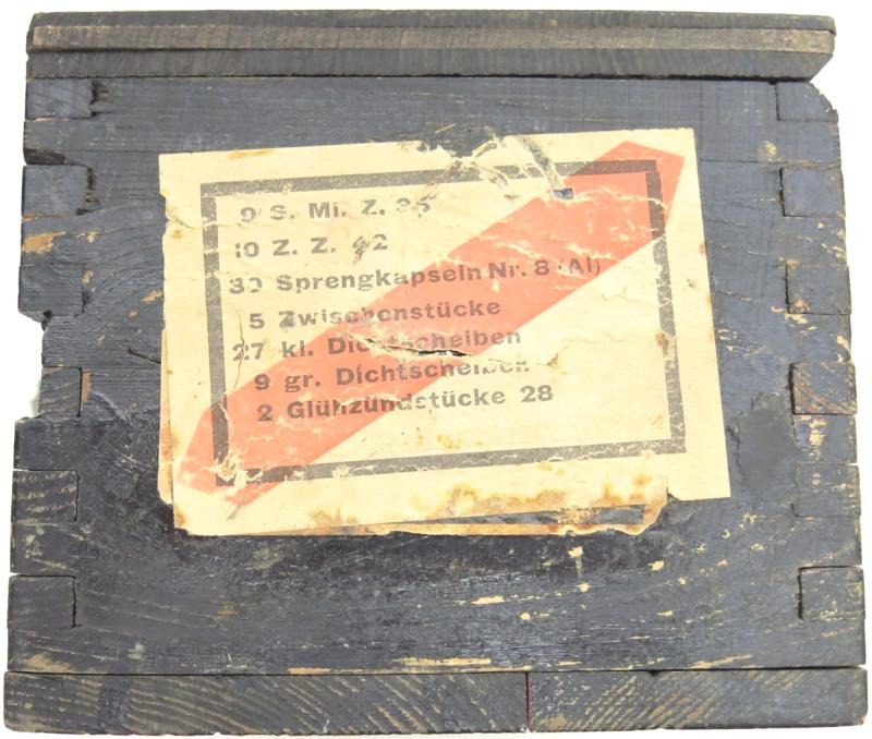 German Wehrmacht Zündmittel für je 9 S.Mi.35 Schrapnellmine 35 Spare Fuzes And Parts Box For 9 Mines, jtw 1943, Minty.
