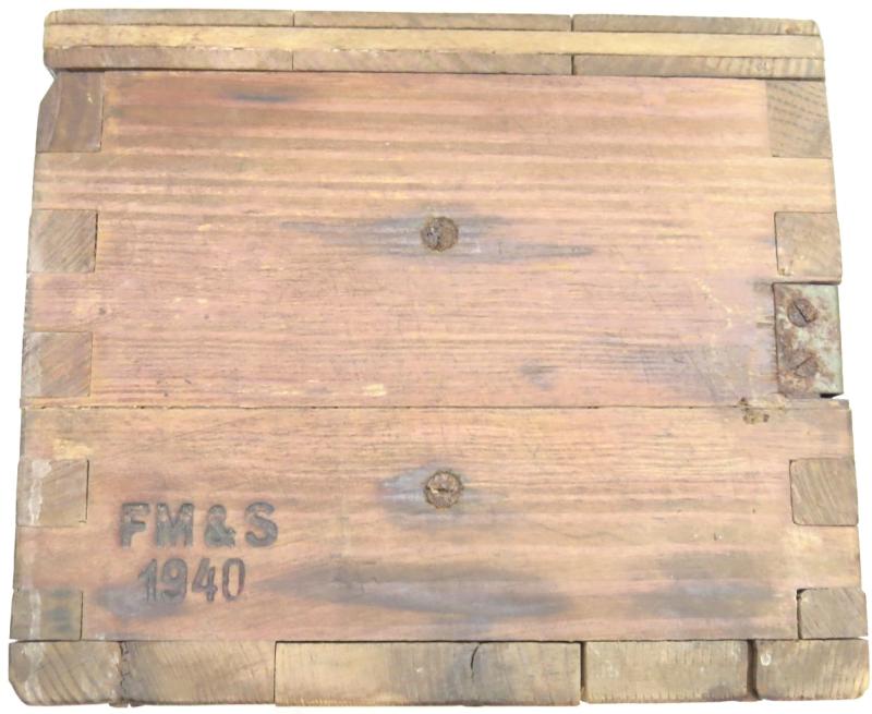 German Wehrmacht Zündmittel für je 9 S.Mi.35 Schrapnellmine 35 Spare Fuzes And Parts Box For 9 Mines, FM & S 1940, Nice Unpainted Variation Box.